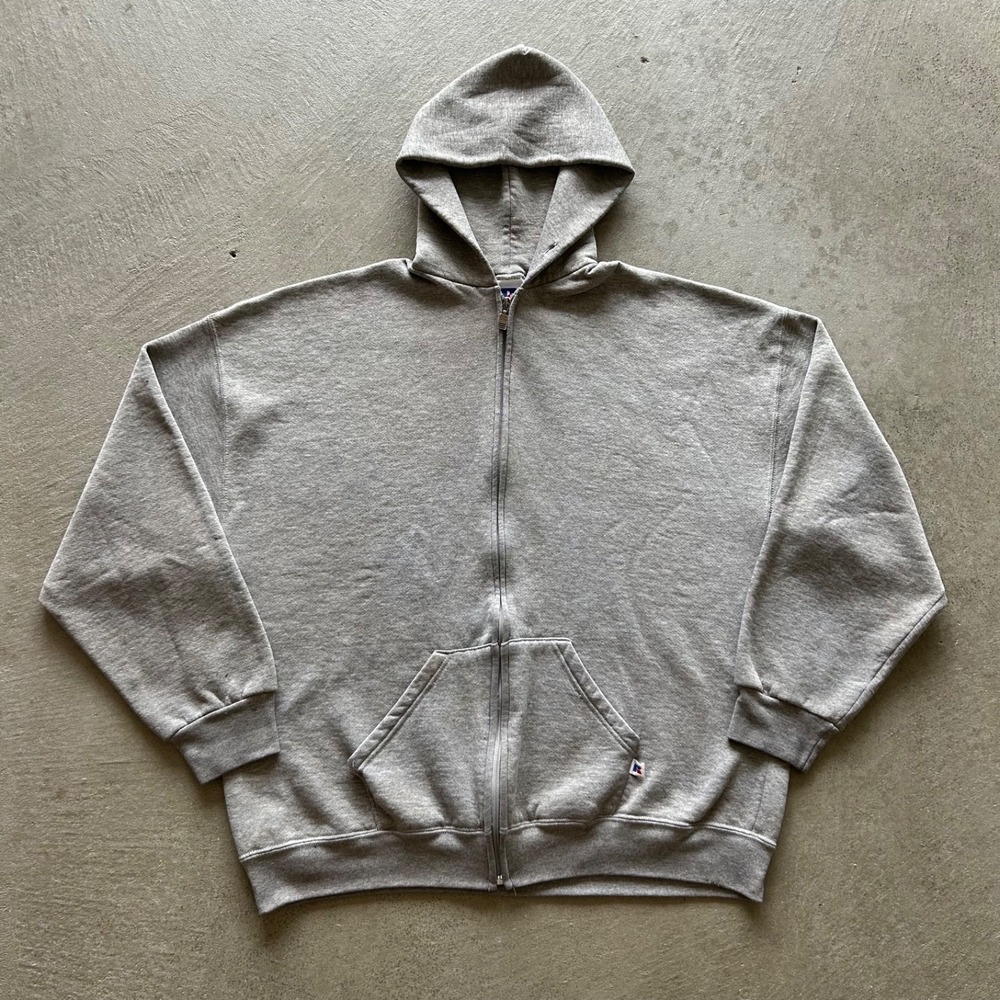Vintage 90s Russell Athletic Sweatshirt Size XXL Gray Full Zip Blank Hoodie